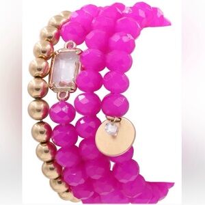 Pink and Gold Beaded Bracelet Set